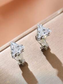 2/6pcs Minimalist Personalized Geometric Rhinestone Hollow Alloy Clip Earrings, No Pierce For Non-Pierced Ears - Multicolor - View 12