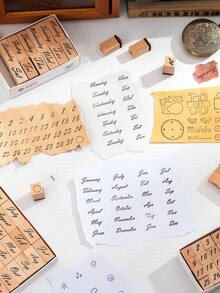 1 Set de exquisitos sellos de madera, con diseños de día, mes y patrón de clima tallados, sellos de madera personalizados para decorar cuadernos y agendas, usados para decorar calendarios, libretas y útiles escolares, un regalo especial adecuado para dar a un amigo o para volver a la escuela - Color de la madera - Ver 12