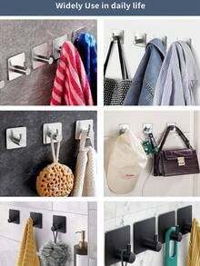 OBOVAY 5pcs Drill-Free Bathroom Accessories Set, Stainless Steel Bathroom Hardware Set, Towel Bar, Towel Rack, Toilet Paper Holder, Wall Hooks, Robe Hooks, Towel Hooks, Stainless Steel Brushed Wall Hooks For Hanging Bathrobes, Sponges In Bathroom And Bedroom - Multicolor - View 5