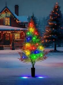 1/2 peças Luzes em Forma de Árvore de Pinheiro Alimentadas por Energia Solar, Decorações Coloridas para Pátio Externo com Estacas de Metal Ajustáveis, Perfeitas para Decoração de Jardim no Natal e Dia dos Namorados, Decorações de Pátio Solares