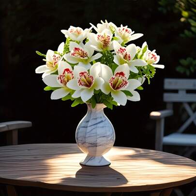 Kunstbloemen voor buiten, Realistische Phalaenopsis Anjerbloemen, Kunstbloemen in bulk, Geschikt voor binnenplaats, tuin, terras, veranda, woonkamer, slaapkamer, kantoor, hoteldecoratie, kunstbloemen voor huisdecoratie, Perfect cadeau voor Moederdag, verjaardagscadeau, verloving, bruidsboeket, Binnen- en buitengebruik - Vier seizoenen decoratie.