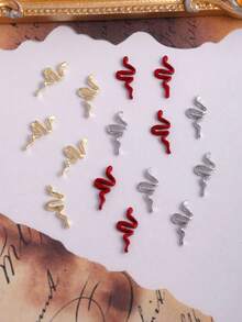 10 件蛇形美甲饰品深色系列简约蛇形美甲宝石，个性化合金美甲用品 3D 仿真蛇形美甲红银金色美甲装饰，适用于美甲沙龙和个人使用银色美甲饰品 - 彩色 - 查看 4