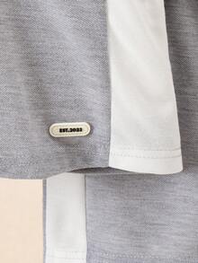 2pcs Boys' Summer Contrast Color Short Sleeve Patch Casual Sports Suit - Grey - View 4