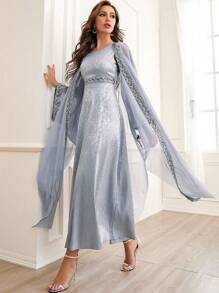 Middle Eastern Arab Dress, Muslim Women's Clothing, New Abaya Jacquard Fabric, Two Pieces Set In Stock, Summer Cardigan Robe