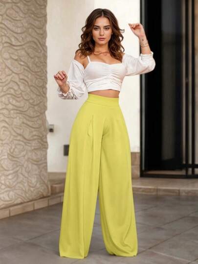 Pantalón Holgado Elegante con Corte Tipo Campana sin Bolsas para Mujer