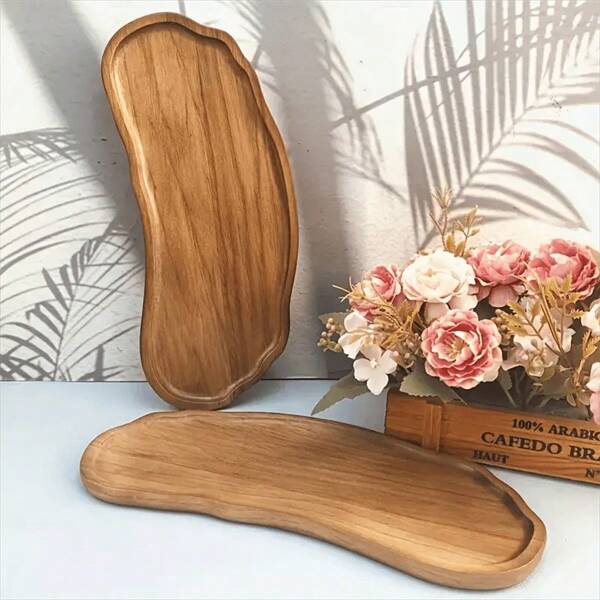 1 Piece Of Acacias Wood Tray, Rainbow Tray, European Style Tea Tray, Kitchen Bread Tablet, Fruit Snacks Tea, Solid Wood Serving Tray, Asymmetric Solid Wood Serving Tray, Light Wood Dinner Plate, Suitable For Breakfast, Coffee, Tea, Snacks, Breakfast, Breakfast, Room Decoration, Kitchen Accessories, Ideal For Christmas, Halloween, Thanksgiving