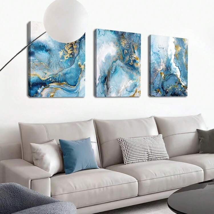1/3Pcs Framed/Unframed Blue Fluid Art Decorative Paintings, Wall Art Hangings Canvas Posters, Picture Cores, Wall Painting Made Of Pine Wood (Optional Frame) - Multicolor - View 2