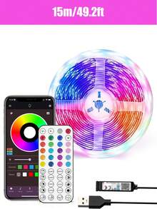 NBBUFF Dải đèn LED 100ft dùng trang trí nhà cửa, đèn thông minh có điều khiển từ xa bằng ứng dụng, hẹn giờ, độ sáng có thể điều chỉnh, tích hợp mic, đồng bộ nhạc, đổi màu cho phòng bếp, trang trí tiệc, đèn nền TV, phụ kiện chơi game - Bộ điều khiển mini - Xem 18