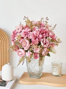 1 pieza Flores artificiales, ramo de peonías, dálias y margaritas de seda sintética, arreglo floral realista para decoración del hogar, bodas, centros de mesa, decoración de otoño