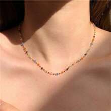 1pc Bohemian Colorful Stone Necklace, Natural Rainbow Gemstone Choker, Suitable For Easter, Summer, Back To School, Teachers' Day, Graduation, Mother's Day Gift