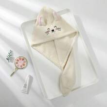Microfiber Hair Towel For Kids- Soft Super Absorbent Rapid Drying Hair Towel Wrap Turban For Girls With 2 Buttons- Anti-Frizz For Thicker Curly Long Hair, 2 Packs, Kitty