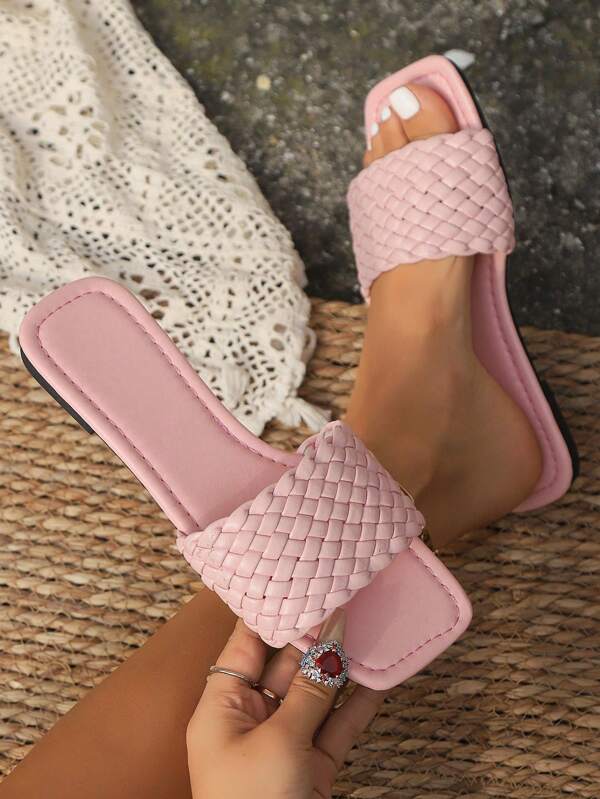 New Flat Sandals, Fashionable & Unique Single-Braided Strap Design Open Toe One-Word Flat Slippers, Beach Casual Vacation Vibe, Spring/Summer, Everyday Wear, Soft Pink Flip Flops, Energetic Red Flip Flops, Colorful Fuchsia Flip Flops, Classic Black Flip Flops, Pure White Flip Flops