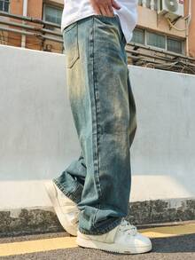 Men's Y2K Distressed Vintage Baggy Wide Leg Drop Crotch Jeans - Bronze - View 6
