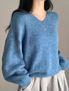 2025 Autumn/Winter New Casual Women Long Sleeve Sweater - Blue - View 3