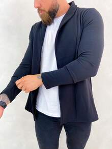 Men's Long Sleeve Cardigan Blazer Long Sleeve Coat - màu đen - Xem 1