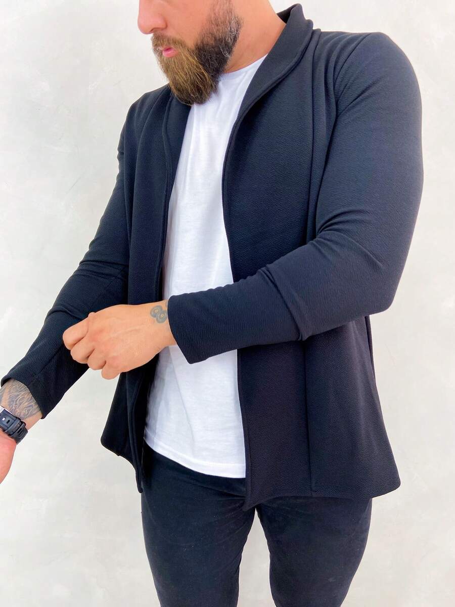 Men's Long Sleeve Cardigan Blazer Long Sleeve Coat - màu đen - Xem 1