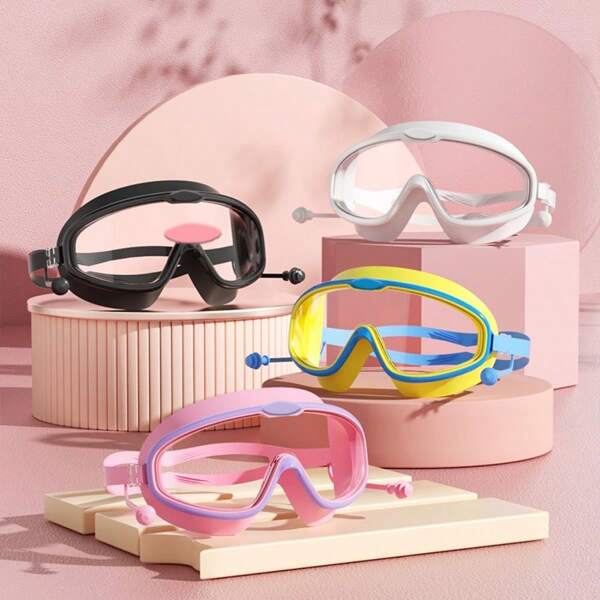 1pc Anti-Fog Swimming Goggles, Large Frame High Definition Swim Goggles With Earplug, Fashion Style