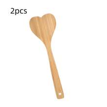 Set de 2 cucharas de cocina de bambú con forma de corazón: cucharas de amor, utensilios de cocina, cuchara de bambú grande, pala de cocina, decoración de inauguración de la casa/cumpleaños