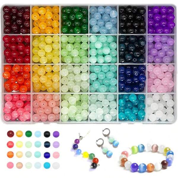 24 Color Glass Beads Kit, 8mm Bracelet Making Set For Adult Women Handmade DIY Jewelry Making