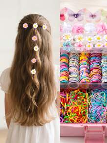 528pcs/517pcs/70pcs/501pcs/345pcs/100pcs Assorted Hair Accessories Set For Girls, Including Sweet Simple Elastic Hair Ties, Fashion Versatile Small Flower Hair Claws, Cartoon Butterfly Hair Clips, Suitable For Gifts And Daily Wear (Random Color - OPP Bag)