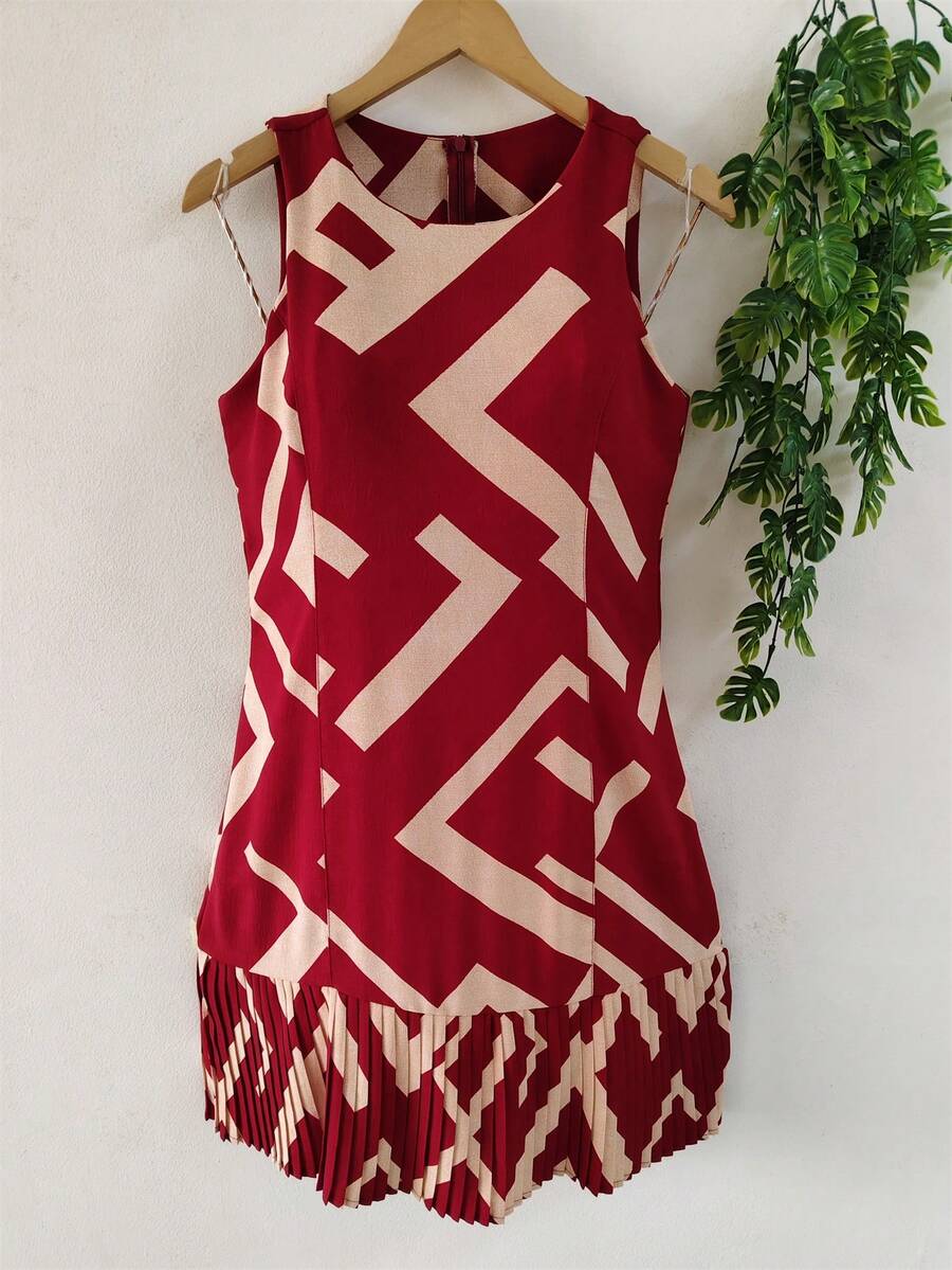 Plain Dress With Fake - Burgundy - View 1