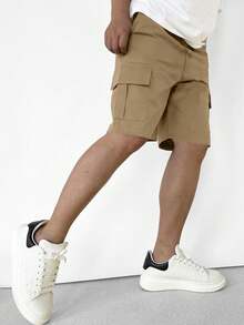 1 件青少年男孩休闲灰色户外口袋工装短裤，适合春夏季