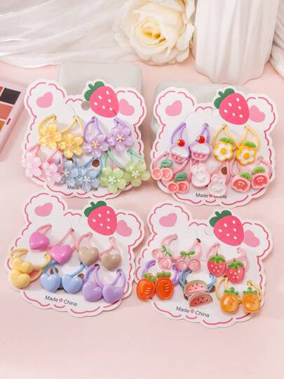 Pacote com 10 elásticos de cabelo multicoloridos com estampa de frutas, corações e flores de cerejeira para meninas, acessórios de cabelo casuais fofos para crianças, para uso diário