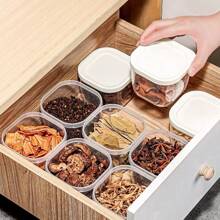 6/8pcs Reusable Small Frozen Food Storage Containers, Stackable Sealed Spice Jars Set, Refrigerator Replacement Storage Boxes, Durable Food Sealing Containers For Spices, Herbs And Condiments, Ideal For Fridge Organization, Kitchen Storage, And Outdoor Camping