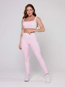 LOT FITNESS Women's Gym Set Baby Pink Top With White Cutout Elevate Fitness Leggings - Màu Hồng baby - Xem 1