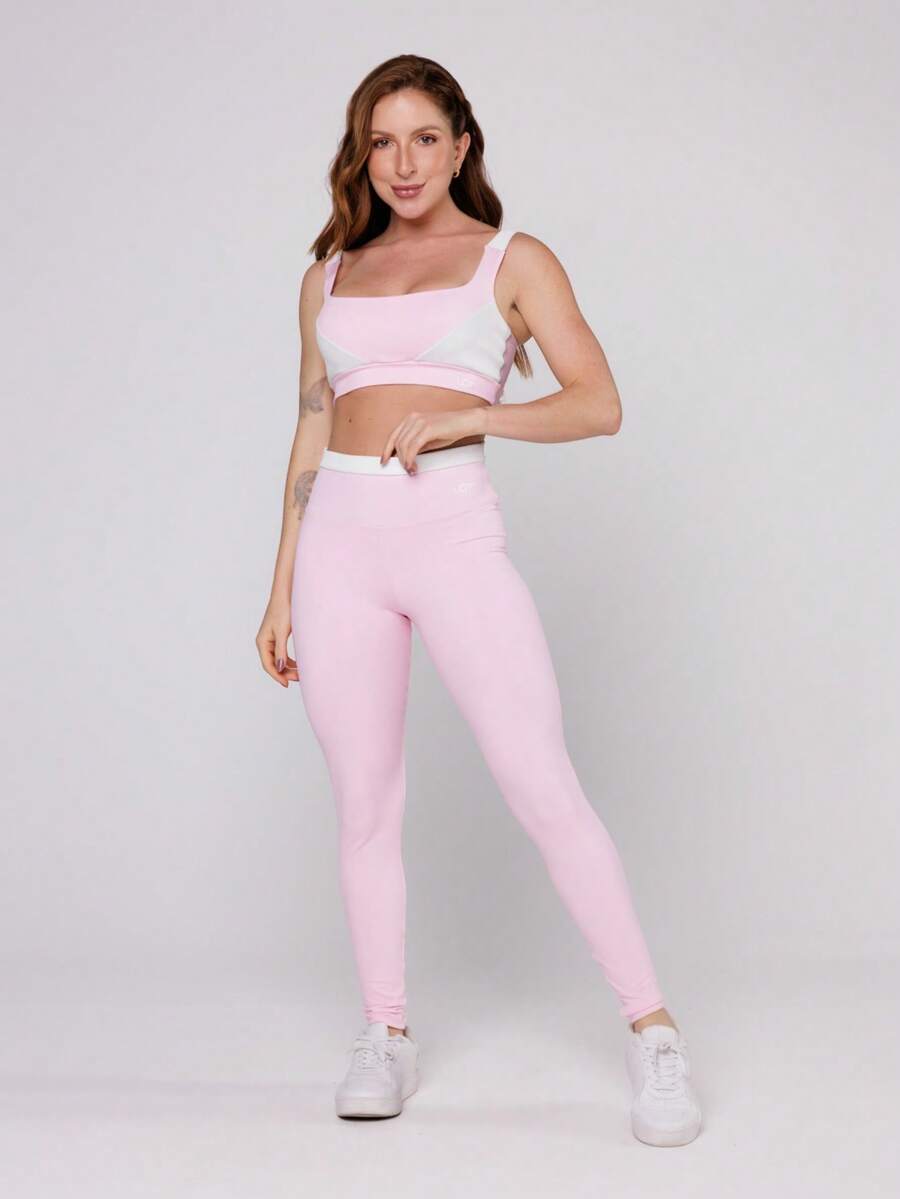 LOT FITNESS Women's Gym Set Baby Pink Top With White Cutout Elevate Fitness Leggings - Màu Hồng baby - Xem 1