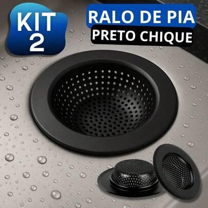 Kit 2 Ralos Preto 9cm Aço Inox Premium Para Pia Casa Cozinha Chique Ralinho Tanque