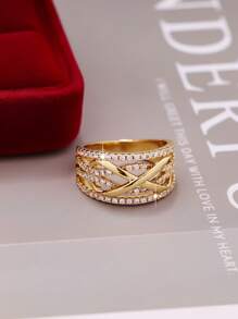1 pièce Bague pour femme large avec symbole de l'infini cristallisé, élégante et luxueuse. Cadeau de luxe adapté pour la fête des Mères, un bijou mémorable et surprenant