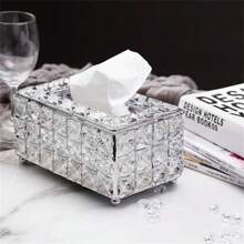 1pc Crystal Tissue Box, Elegant Home Decor Gift For Living Room, Office, Coffee Shop, Hotel, 1pc Brush Holder Pen Organizer Box