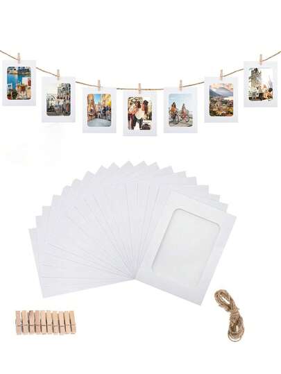 21pcs/Set Paper Picture Frames, Cardboard Photo Frames DIY Clip Photo Holders Hanging Photo Display Banner, Paper Photo Banner, Hanging Photo Wall For Wedding, Birthday, Holiday Parties, Home Decor, Home, And Wall Decor (With Clips And T) Room Decor