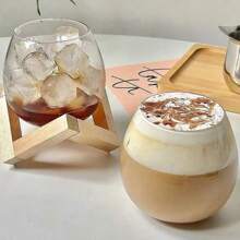 1pc High Borosilicate Spherical Vertical Stripe Mug, Home Round Egg-Shaped Glass Coffee Cup, Juice, Milk Drink Cup
