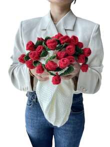 1PC Finished Rose Blanket A Bouquet Of Rose Flowers Handmade Crochet Acrylic Grace Fuzzy Sweater Lily Of The Valley Throw With Milk Rose Fringe Bed Couch Mother's Day Gift Just For Mommy For Dress - A - View 15