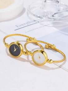Set de 2 relojes de cuarzo con correa dorada, de estilo minimalista y lujoso, adecuado para uso diario, frecuente uso como decoración u obsequio para festividades