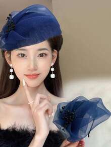 topshiny 1 件优雅半面纱头带，带复古珍珠串珠网眼装饰，时尚发饰，适合女士和女孩、派对和宴会、发带、发箍头带 - 彩色 - 查看 5