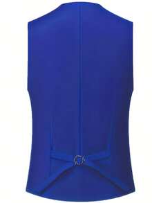 Completo da uomo slim fit di colore tinta unita, composto da 3 pezzi, giacca, gilet e pantaloni, adatto per il lavoro, occasioni formali o serali - Blu reale - Visualizzare 8