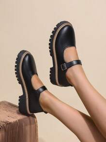 Elegante Slip-On Ballerinas für Teenager, Retro-Stil mit rundem Zeh und dickem Absatz, schwarze Vintage Französische Plateausohle Mary Jane Schuhe für Teenager Mädchen, ultra bequeme flache Absätze, komfortable Gummisohle für den täglichen Gebrauch.