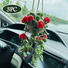 1 pieza Planta de crochet linda para espejo retrovisor de carro/decoración de habitación, accesorio colgante hecho a mano para espejo de carro estilo bohemio, adecuado para mujeres y niñas, decoración estética interior verde del carro, adorno colgante para camión para hombres