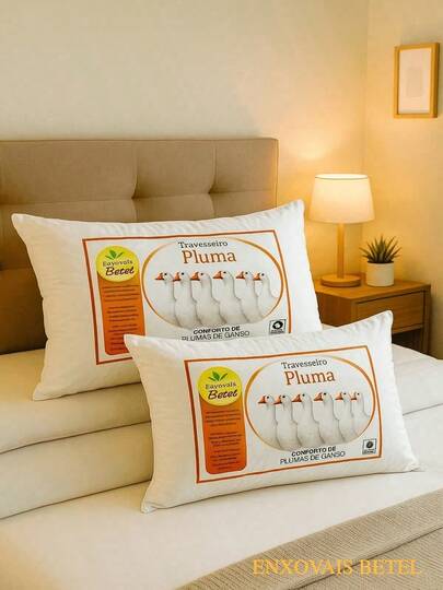 Travesseiros Pena de Ganso Plumas Sintéticas Para Cama Confortavel Macio Aconchegante Não Amassa Enxovais Betel