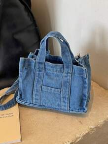 Korean Fashion Minimalist Large Capacity Shopping Bag Ins Stylish Solid Color Casual Tote Handbag Adjustable Shoulder Strap For Women