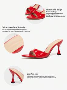 Women's High Heel Mule Sandals,Fashion Shiny Patent Leather Pointed Toe Stilettos For Party, Elegant Red Dress Shoes