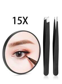 Espejo de aumento de 15X, 10X, 5X, Espejo de aumento pequeño con ventosa y pinzas, como un espejo de aumento de viaje, set de espejo compacto para depilar cejas, maquillaje, lupa, negro