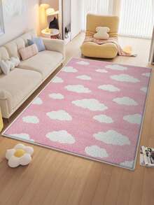 1 件城堡云朵图案地毯 - 色彩鲜艳的卡通云朵设计，防滑，超柔软，易于清洁，可水洗 - 是客厅和卧室装饰的理想之选 - 粉色 - 查看 3