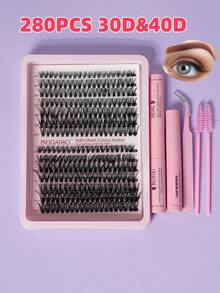 30D/40D 热熔蓬松自然 3D 分段柔软假睫毛 睫毛簇套装、睫毛、假睫毛 - 黑色 - 查看 4