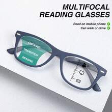 2pcs Fashionable Progressive Multi-Focal Reading Glasses, Lenses For Both Nearsightedness And Farsightedness, Classic Stylish Square Frames, Comfortable Spring-Hinged Temples, Unisex - Green+Red - View 6