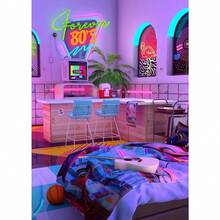 1PC Optional Frame Neon Synthwave Arcade Zone Dream Posters Canvas Painting Game Playroom Wall Art Picture For Cafe Club Room Home Decoration Reusable Frame ,Wall Art With Frame - Multicolor - View 158