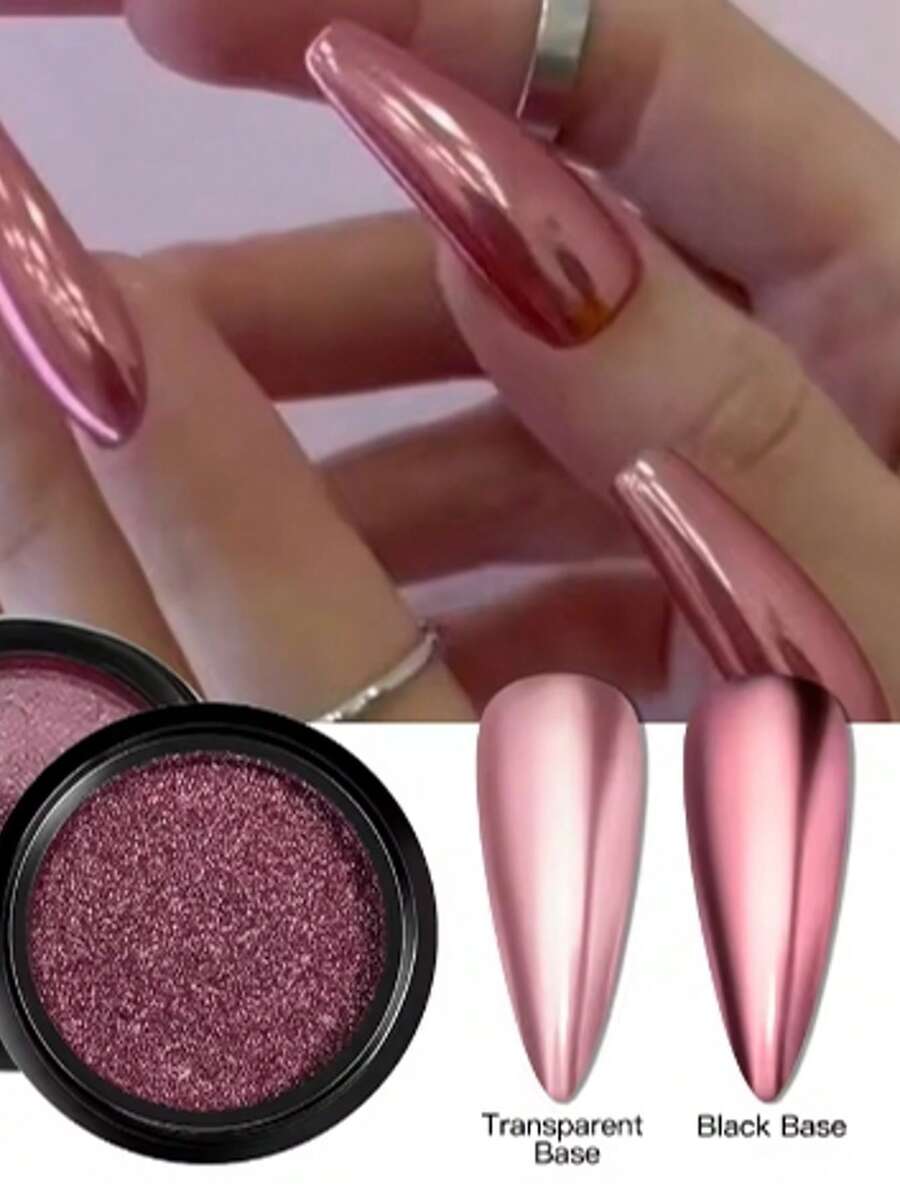 一套金色铬镜美甲粉，金属金色闪粉美甲颜料，包含1支眼影棒和粉 - 玫瑰金 - 查看 1